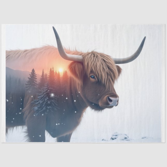highland  cow double exposure seidenpapier (Vorderseite)