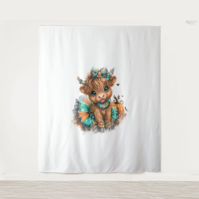 Highland Cow Farm Halloween Wandteppich (Vorderseite)