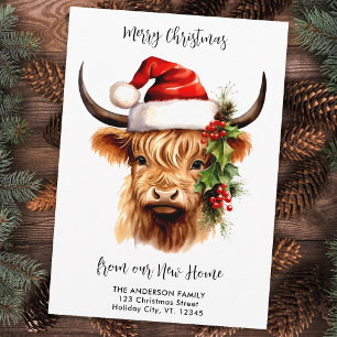 Highland Cow Festive Neue Zuhause Frohe Weihnachte Feiertagskarte