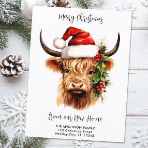Highland Cow Festive Neue Zuhause Frohe Weihnachte Feiertagspostkarte