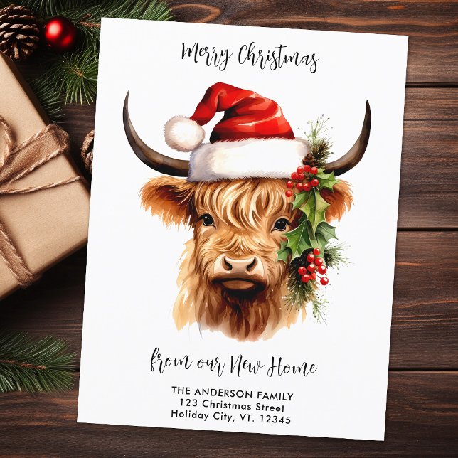 Highland Cow Festive Neue Zuhause Frohe Weihnachte Postkarte (Von Creator hochgeladen)