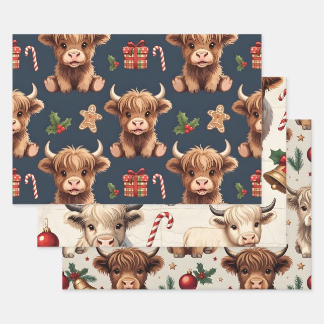 Highland Cow Festive Santa Christmas Geschenkpapier Set (Set)