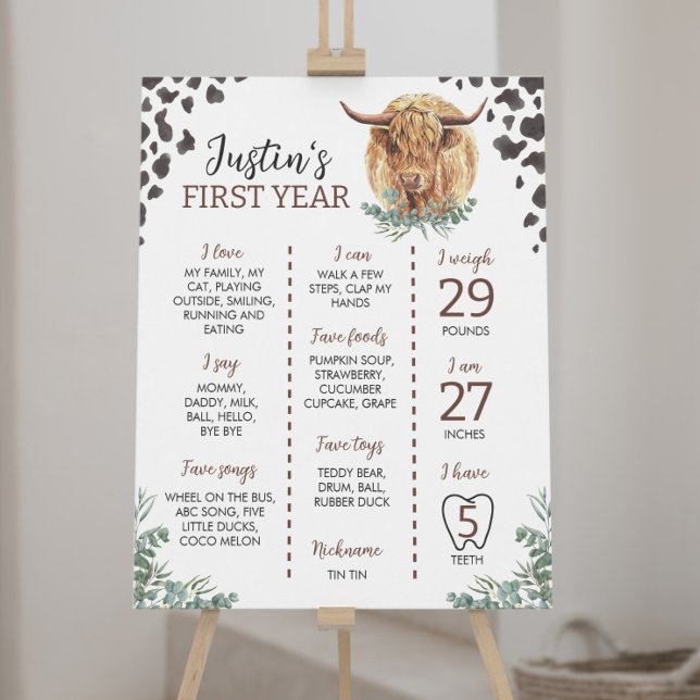 Highland Cow First Birthday Meilenstein-Zeichen Poster (Von Creator hochgeladen)