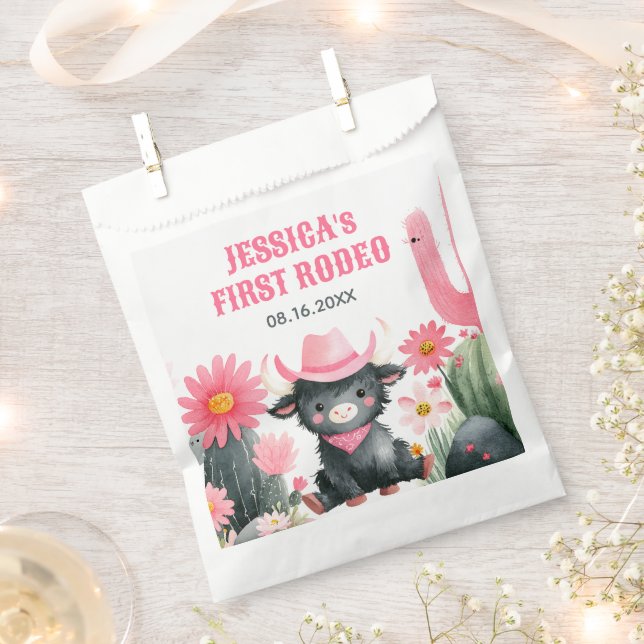 Highland Cow First Rodeo Country Kids's Geburtstag Geschenktütchen (Ausgeschnitten)