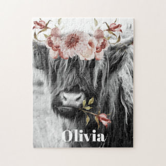 Highland Cow Floral | Western Cowgirl Kinder Name Puzzle