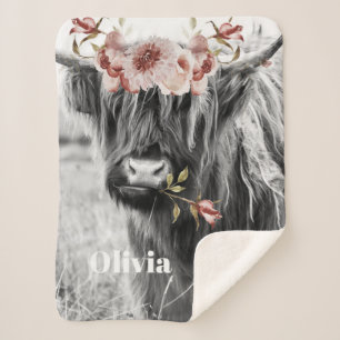 Highland Cow Floral   Western Cowgirl Kinder Name Sherpadecke