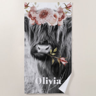 Highland Cow Floral Western Cowgirl Kinder Name Strandtuch