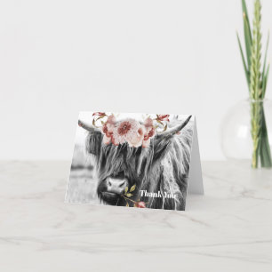Highland Cow Floral   Western Cowgirl Personalisie Dankeskarte