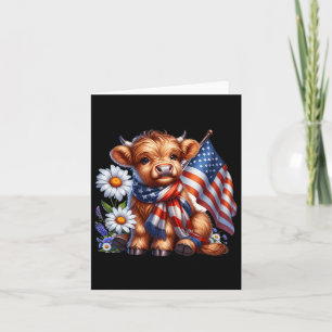 Highland Cow Florals 4. Juli USA Flaggenpatrioti Karte