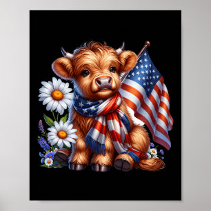 Highland Cow Florals 4. Juli USA Flaggenpatrioti Poster