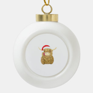 Highland Cow Frohe Weihnachtsschnee T - Shirt Esse Keramik Kugel-Ornament