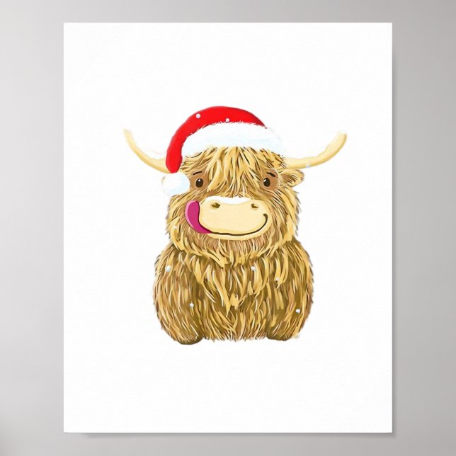 Highland Cow Frohe Weihnachtsschnee T - Shirt Esse Poster (Vorne)