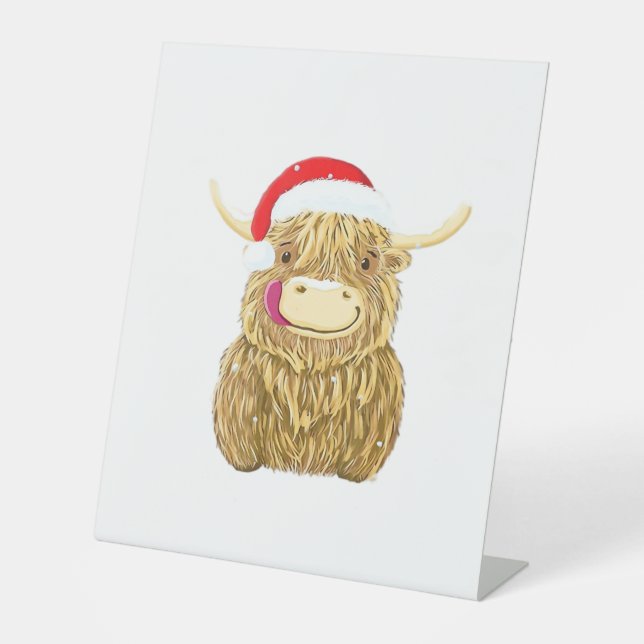 Highland Cow Frohe Weihnachtsschnee T - Shirt Esse Sockelschild (Vorderseite)