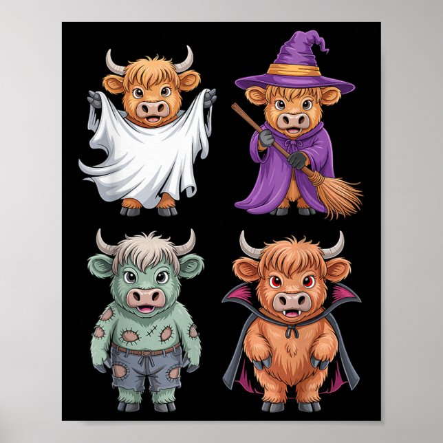 Highland Cow Ghost Hexe Zombie Halloween Kostüm Poster (Vorne)