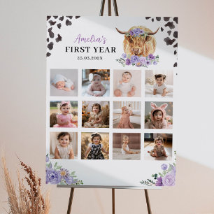Highland Cow Girl Birthday Foto Milestone Poster