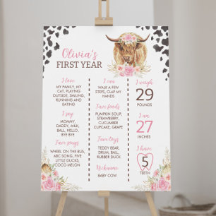 Highland Cow Girl First Birthday Milestone Zeichen Poster