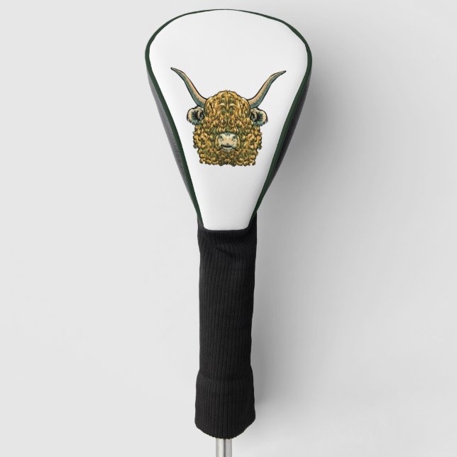 Highland Cow Golden Head Golf Headcover (Vorderseite)
