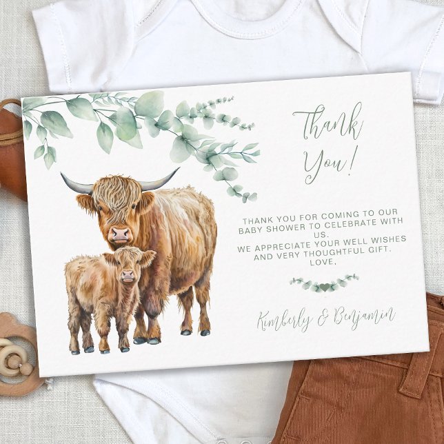 Highland Cow Greenerity Farm Baby Shower Vielen Da Mitteilungskarte (Von Creator hochgeladen)