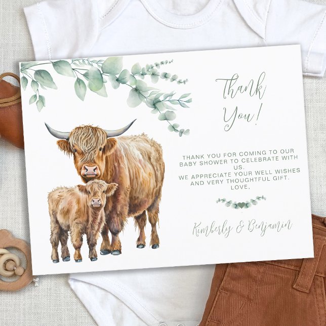 Highland Cow Greenerity Farm Baby Shower Vielen Da Postkarte (Von Creator hochgeladen)