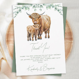 Highland Cow Greenery Boho Farm Animal Baby Shower Dankeskarte