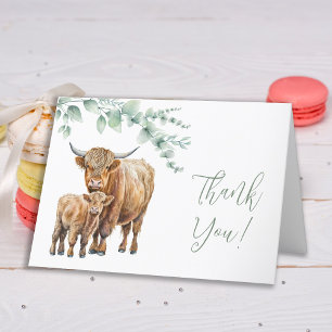 Highland Cow Greenery Boho Farm Animal Baby Shower Dankeskarte