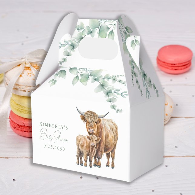 Highland Cow Greenery Boho Farm Animal Baby Shower Geschenkschachtel (Von Creator hochgeladen)