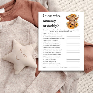 Highland Cow Guess Who Mama Vater Baby Showcard Einladung