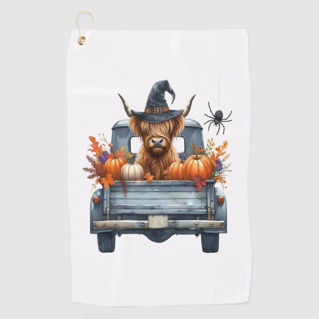 Highland Cow Halloween Fall Golfhandtuch (Vorderseite)