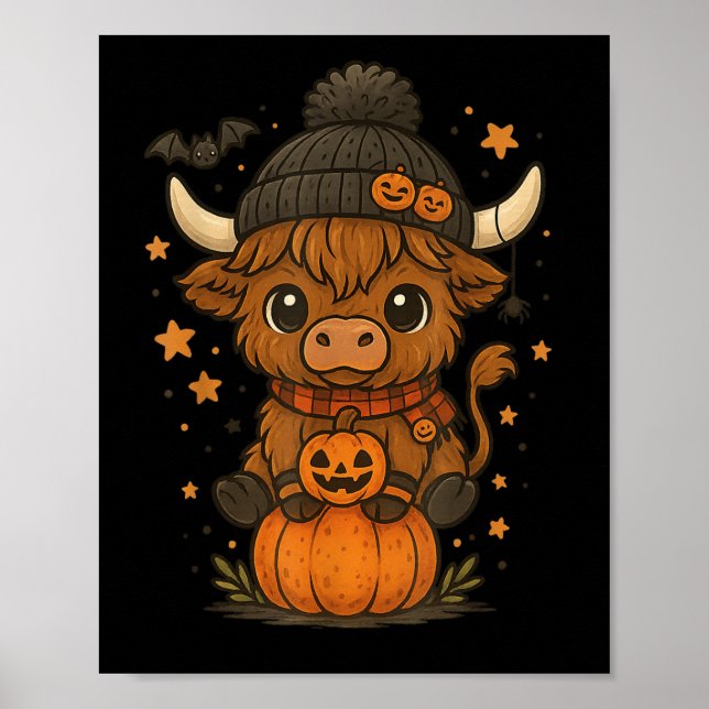 Highland Cow Halloween Niedlich Pumpkin Poster (Vorne)