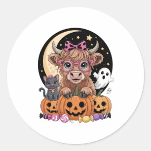 Highland Cow Halloween Spooky Saison Runder Aufkleber