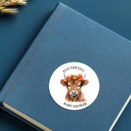 Highland Cow Halloween Watercolor Babydusche Runder Aufkleber