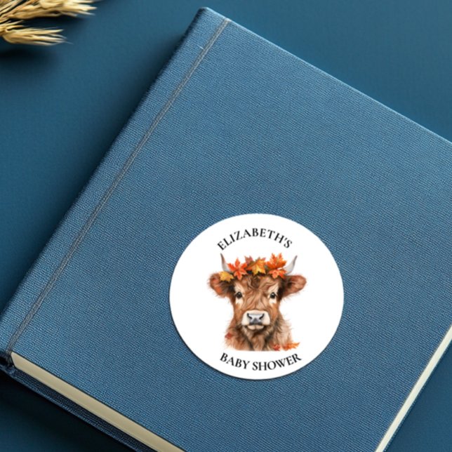 Highland Cow Halloween Watercolor Babydusche Runder Aufkleber (Von Creator hochgeladen)