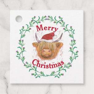 Highland Cow Hat Thistle Wreath Frohe WeihnachtsCl Geschenkanhänger