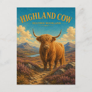 Highland-Cow Heather-Moorlandschaft Aquarell GeoSa Postkarte