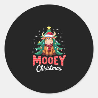 Highland Cow Heifer Santa Hat Mooey Christmas Tree Runder Aufkleber
