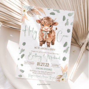 Highland Cow Heilige Kuh Babyparty grüne Einladung