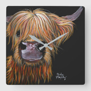 Highland Cow 'Henry' Clock von Shirley MacArthur Quadratische Wanduhr