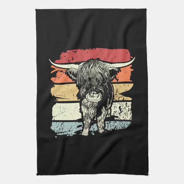Highland Cow Highland Cows Retro Geschirrtuch (Vertikal)