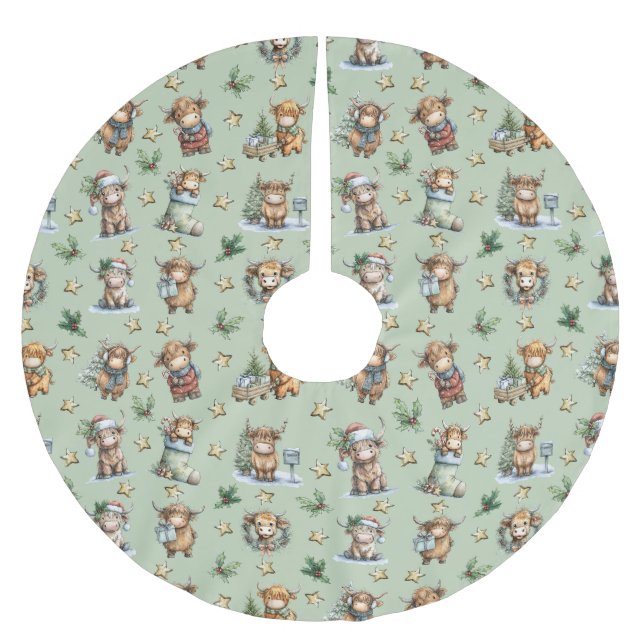 Highland Cow Holiday Parade Polyester Weihnachtsbaumdecke (Vorderseite)