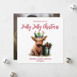 Highland Cow Holly Jolly Christmas Card - Square Feiertagskarte