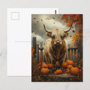 Highland Cow in Pumpkin Patch Postkarte