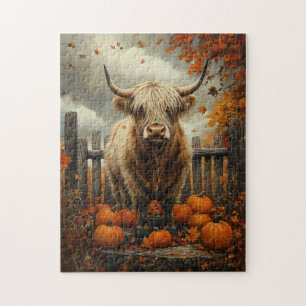 Highland Cow in Pumpkin Patch Puzzle