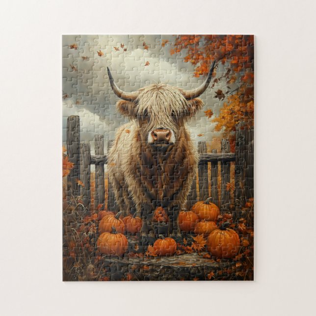 Highland Cow in Pumpkin Patch Puzzle (Vertikal)
