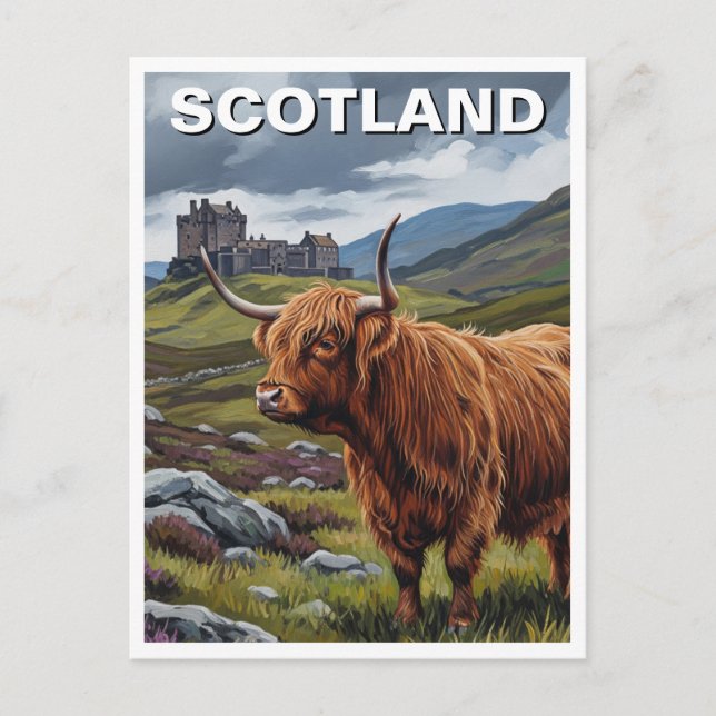 Highland Cow in Schottland Travel Postkarte (Vorderseite)