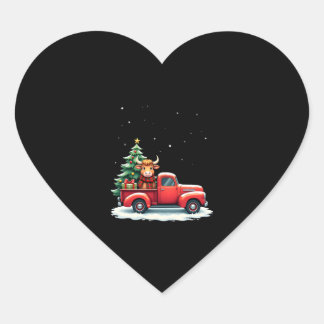 Highland Cow in Truck Farm Farmer Christmas Cow Ca Herz-Aufkleber