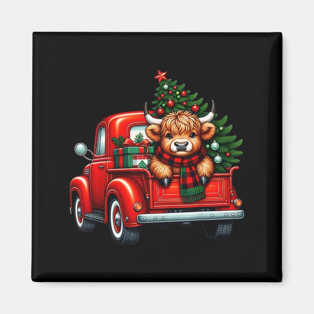 Highland Cow In Truck Farm Farmer Christmas Cow Ca Magnet (Vorne)