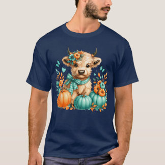Highland Cow Kürbis Orange Herbst Schmetterling Au T-Shirt