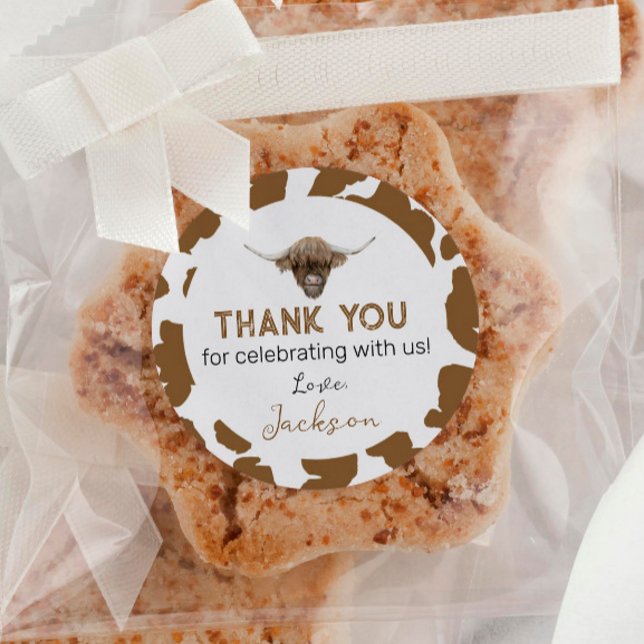 Highland Cow Labels Birthday Baby Shower Runder Aufkleber (Von Creator hochgeladen)