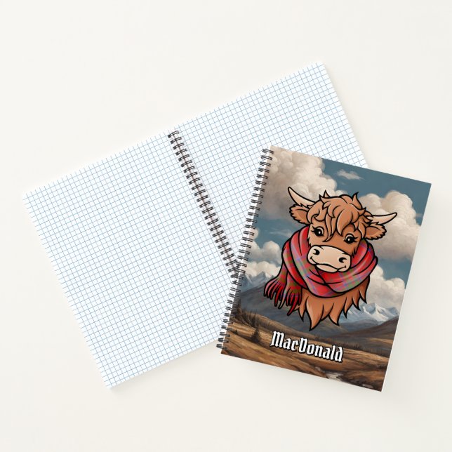 Highland Cow MacDonald von Keppoch Tartan Scarf Notizbuch (Innenseite)