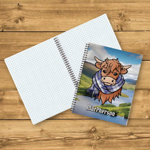 Highland Cow MacPherson Blue Dress Tartan Scarf Notizbuch